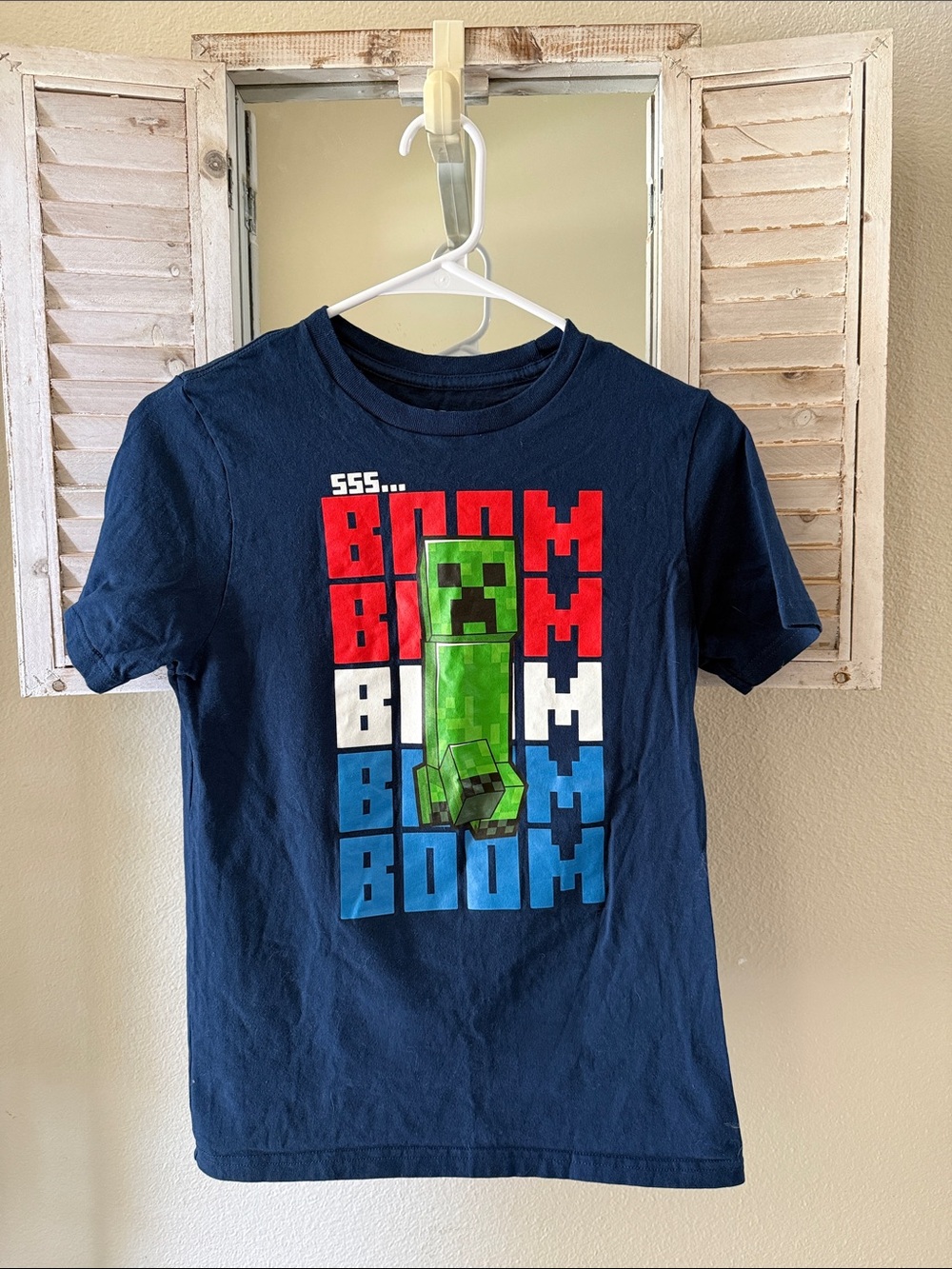 Navy Minecraft Creeper Graphic Tee - Kids Short Sleeve